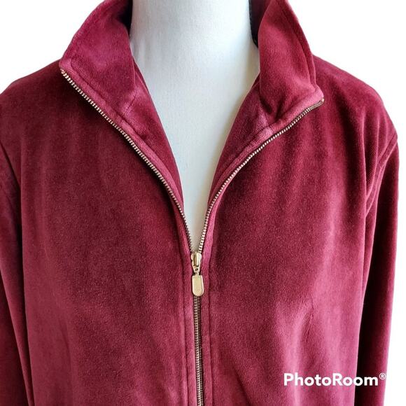Vintage Norsport Nordstrom Velour Merlot Red Track Suit Jogger Jacket Women Med - Picture 1 of 6